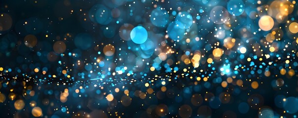 Abstract Blue and Gold Glitter Lights on Black Background