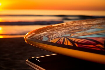 Sleek Surfboard colorful. Summer sand beach. Generate Ai