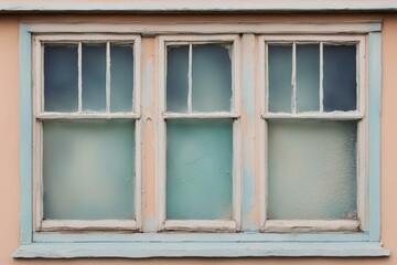 Fototapeta premium Close-up of old window with peeling paint, vintage aesthetic, weathered glass, rustic charm, shabby chic decor, textured surface, nostalgic feel