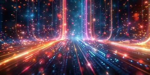 Obraz premium Bits of data in high speed transfer background 