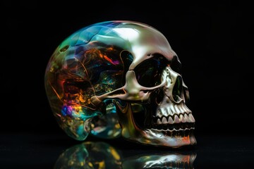 Enigmatic Surreal glass skull. Skull neon. Generate Ai