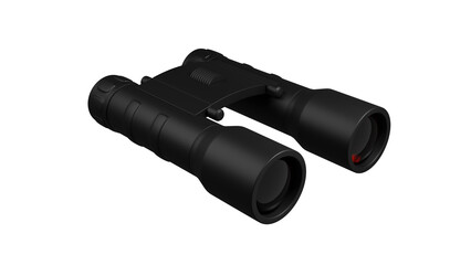 Modern black rubberized binoculars isolated on transparent and white background. Optic concept. 3D render