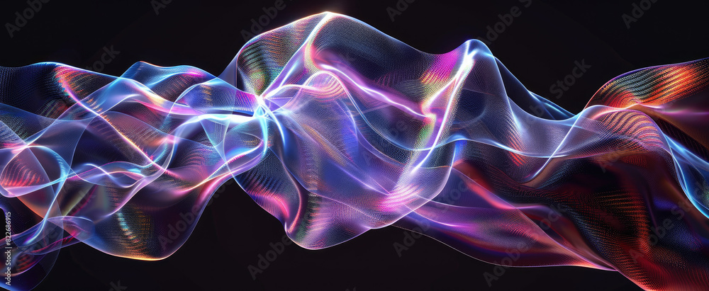 Canvas Prints nano material abstract background, waves of futuristic fabric, iridescent cloth with data lights in 