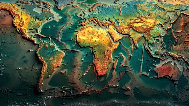 An earthquake epicenter map showing tectonic plate boundaries and recent seismic activity,