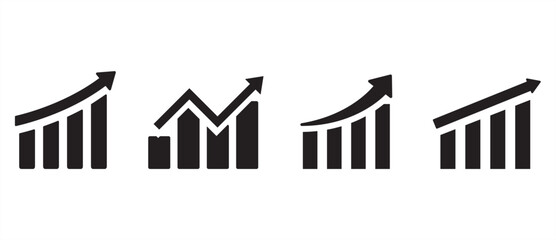 Set of monochrome rising graph icons, Growth graph vector icon set. Business chart. Financial rise up. Economic graphic growth arrow rising. Chart icon set in transparent background.  Editable stroke.