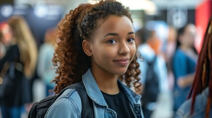 A student attends a career fair and meets with different companies but also makes sure to take breaks and prioritize their mental and physical wellbeing during the busy event.