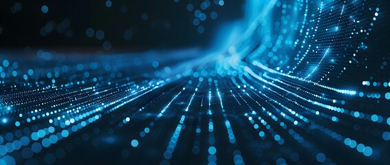 Obraz premium Abstract Dark Background with Blue Glowing Lines and Dots