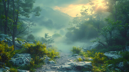 Obraz premium Unexplored Remote Landscape with Empty Canvas Backdrop