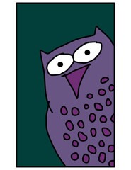 Night hunter. An owl looks for prey in the night forest. Cartoon character. Image for print, logo, or illustrations.
