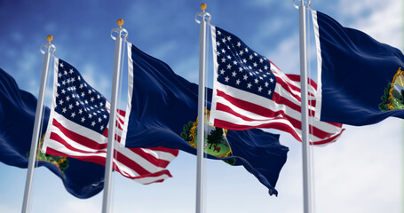 Vermont and the american flags waving in the wind