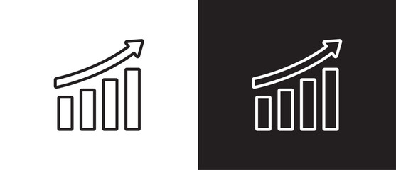 Growth graph icon. Business chart. Financial rise up. Increase profit. Growth vector icon graphic. Economic graphic growth arrow rising. Chart icon in black and white background. Eps10.