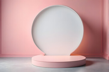 pink round oval circle 3d product podium placement, copy space, template mock-up beauty food advertisement, minimalistic pastel neutral color romantic cute woman girly