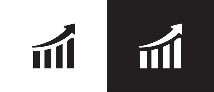 Flat icon of Growth graph vector. Business chart. Financial rise up. Increase profit. Economic graphic growth arrow rising. Chart icon in black and white background. 