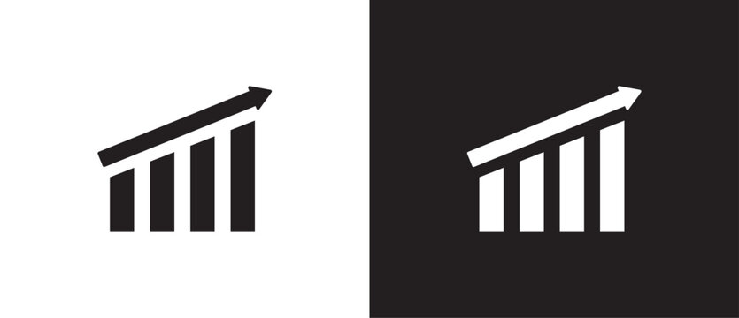 Flat icon of Graphic economy and business. Growth icons, increase and decrease bar charts, Growing bars graphic icon with rising arrow chart in black and white background, Eps10