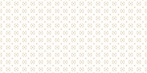 Vector minimalist seamless pattern. Abstract gold and white geometric background with tiny rhombuses and lines. Modern luxury golden minimal texture. Subtle repeated design for print, decor, fabric