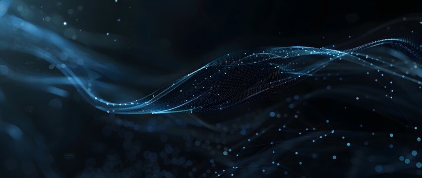 Abstract blue glowing plexus lines on black technology background