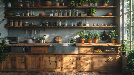 Farmhouse Kitchen with Rustic Charm and Vintage Sink - Gray and Wooden