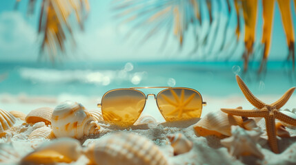 Sunglasses on sand on the beach