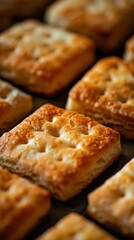 Macro food shot on the texture of biscuits. Copy space area for text. Background, banner, template, events card.