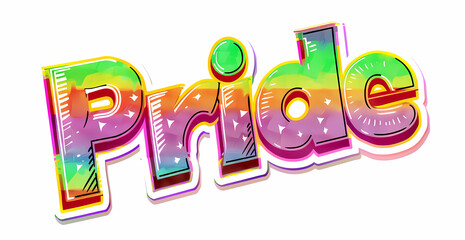 Rainbow-Colored Retro-Style Text 'Pride' - LGBTQ+ Pride Typography Design