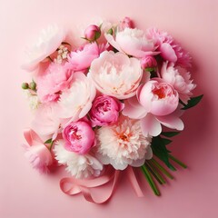 Peonies on a bright smooth pink background Mother’s Day concept