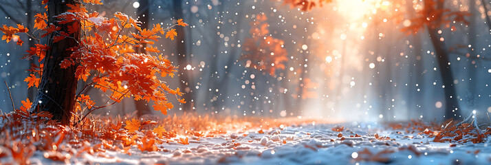 Blending Seasons: Autumn Leaves & Winter Snow