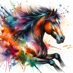 Dynamic Watercolor Horse Art with Abstract Splashes