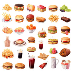 Set of Food isolated on transparent background, png, cut out.