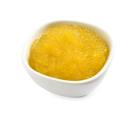 Fresh pike caviar in bowl isolated on white