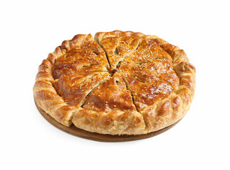 Cut delicious homemade pie isolated on white