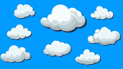 set of cartoon clouds on blue background