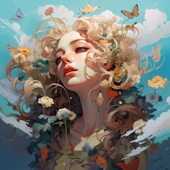 Beautiful woman with flower on head