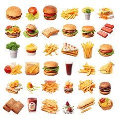 Set of Food isolated on transparent background, png, cut out.