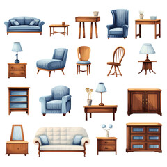 Set of Furniture isolated on transparent background, png, cut out.