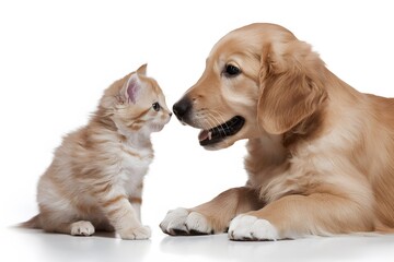 A cute kitten and puppy play together in perfect harmony, showcasing their playful nature