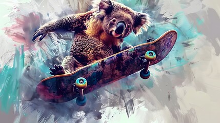 koala skaiting on the skateboard on clean background
