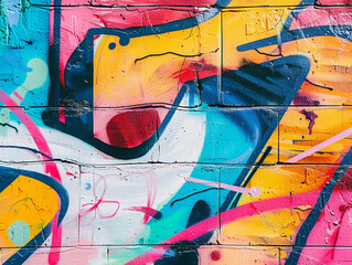 Vibrant graffiti art covering a city wall, featuring bold colors and artistic designs on display.