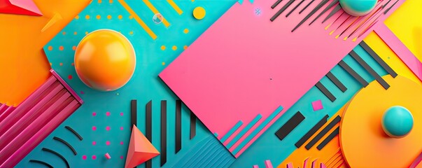 Obraz premium Retro color palette with abstract geometric shapes, reminiscent of mid-century modern design, featuring circles, lines, and patterns in soft pastel tones.