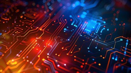 Abstract Background with Glowing Digital Circuit Board