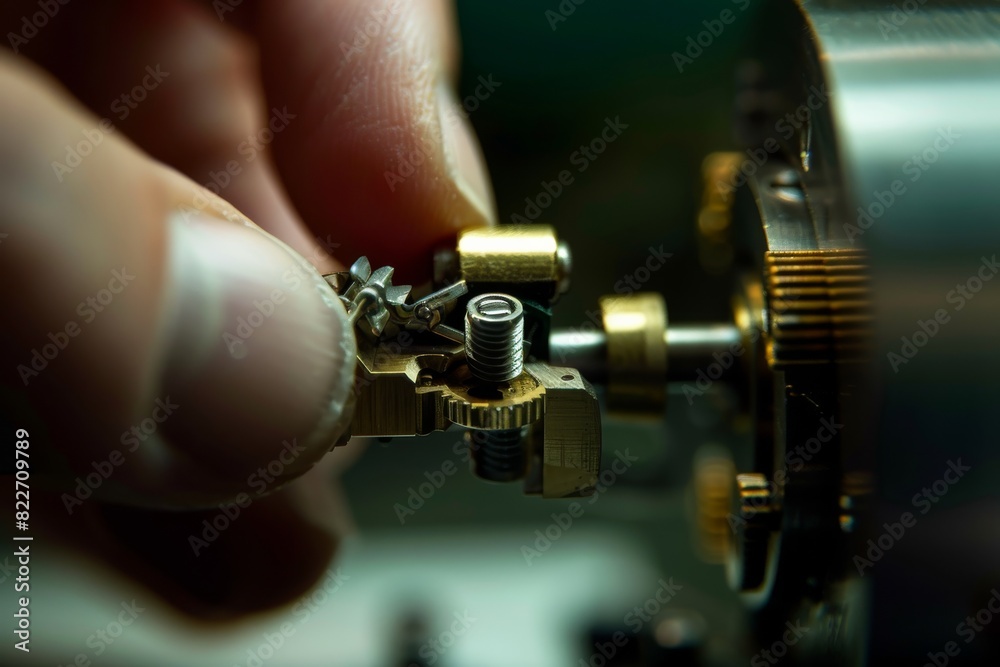 Aufkleber Detail of a watchmaker's hands working on an intricate watch mechanism displaying mechanical expertise
