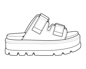 strap sandals outline drawing vector, strap sandals in a sketch style, trainers template outline, vector Illustration.