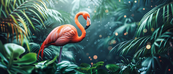 Group of Flamingos by the Water, Showcasing the Beauty of Wildlife in a Vibrant, Colorful Setting