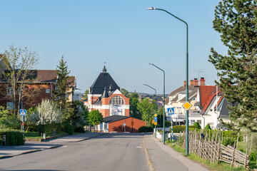 Vimmerby gymnasium viewed from Drottninggatan street. Sweden