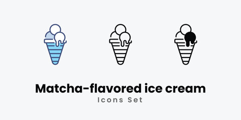 Matcha-flavored ice cream icons set vector stock illustration
