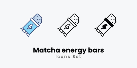 Matcha energy bars icons set vector stock illustration