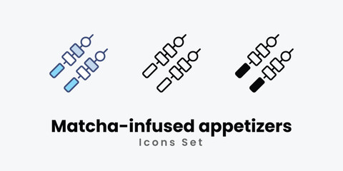 Matcha-infused appetizers icons set vector stock illustration