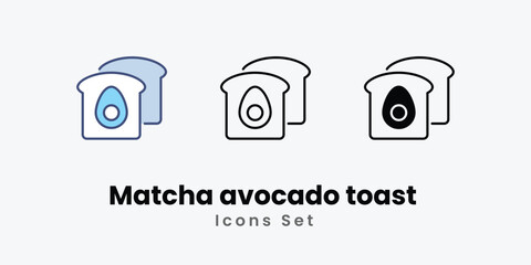 Matcha avocado toast  icons set vector stock illustration