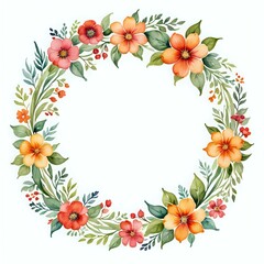 Watercolor decoration floral vintage ornament frame circle on isolated white background