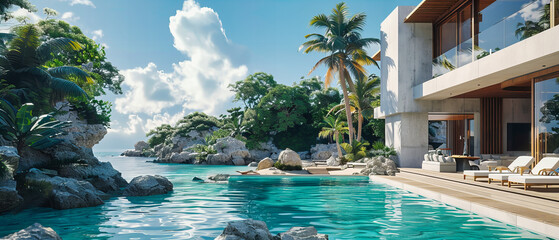 Obraz premium Idyllic Tropical Beach with Crystal Clear Water and White Sand, Perfect Summer Vacation Destination