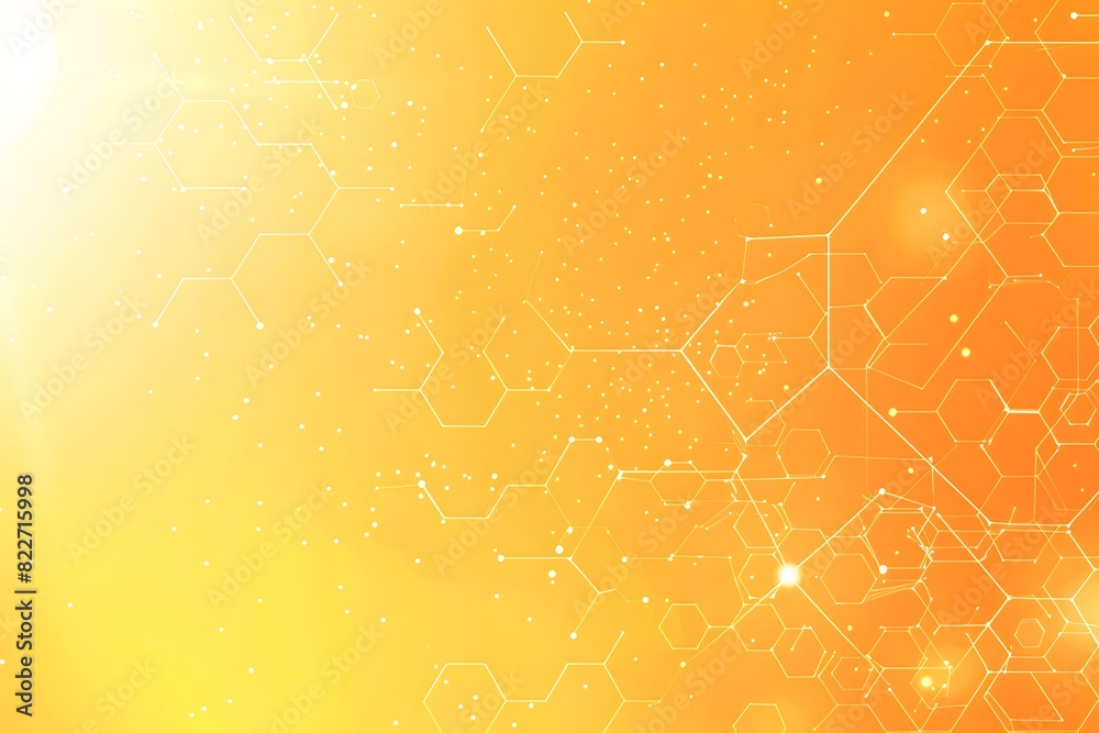 Wall mural orange gradient abstract background with hexagons and dots